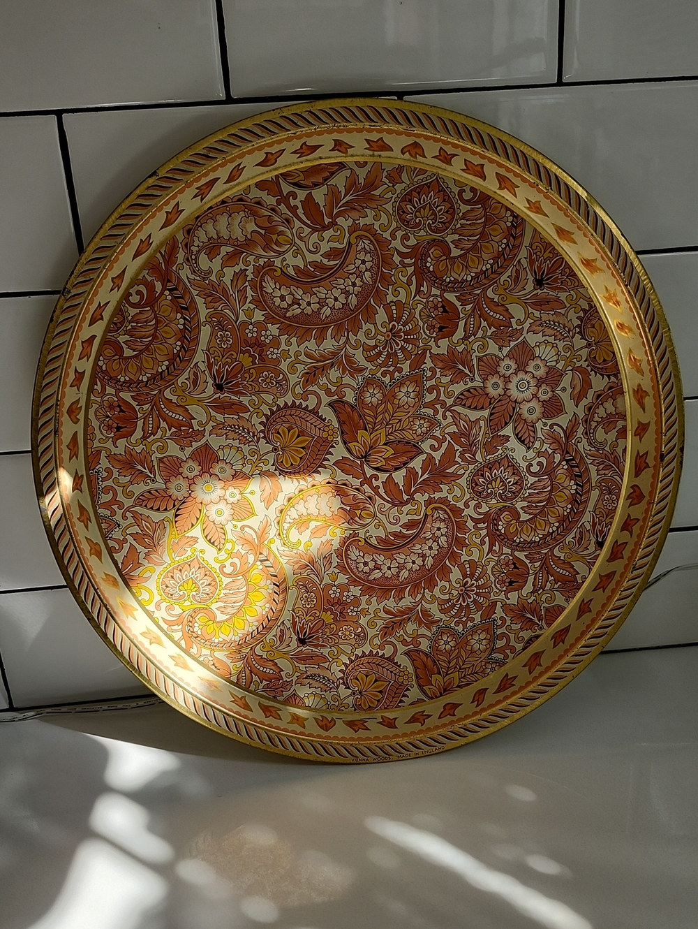 Vintage Decorative Paisley Serving Tray - Gold and Orange